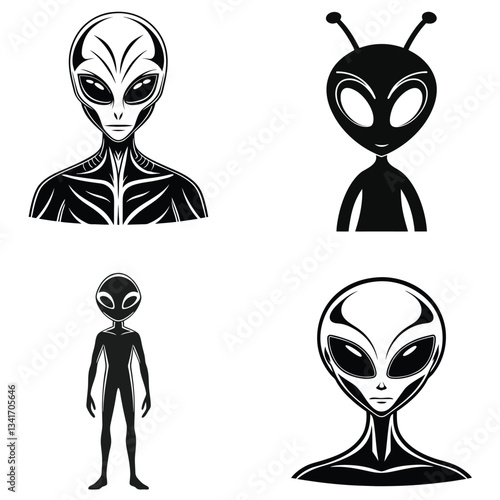 Classic Grey Alien Silhouette UFO and Sci Fi Symbol