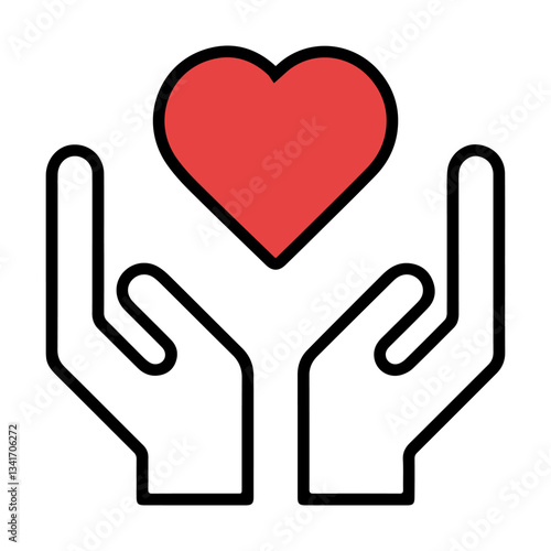 Black and white linear simple icon of a beautiful heart in hands for the holiday of love on Valentine's Day or March 8, charity company logo,