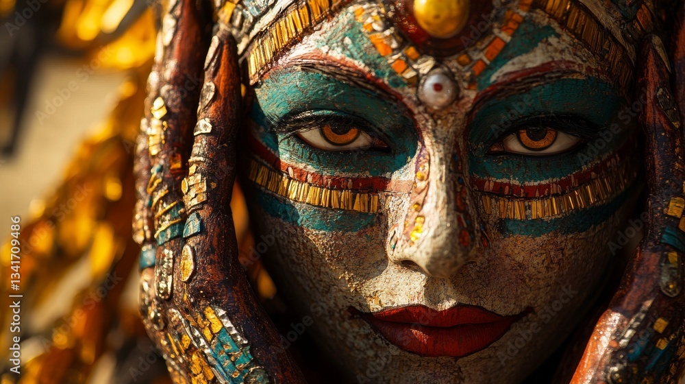 Close-Up Portrait of a Woman with Elaborate Face Makeup and Hands Framing Her Beautiful Expression Close-Up Portrait of a Woman with Elaborate Face Makeup and Hands Framing Her Beautiful Expression