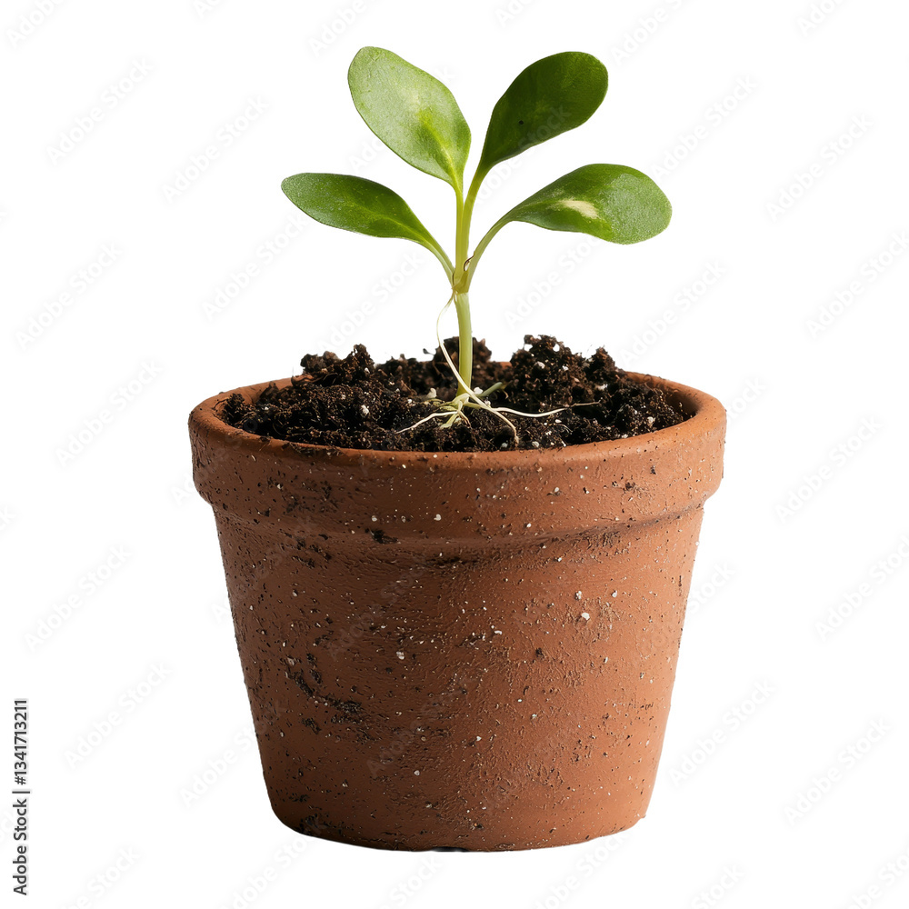 Generative Ai has created an image of a seedling isolated in a terracotta pot on a transparent background Generative Ai has created an image of a seedling isolated in a terracotta pot on a transparent background