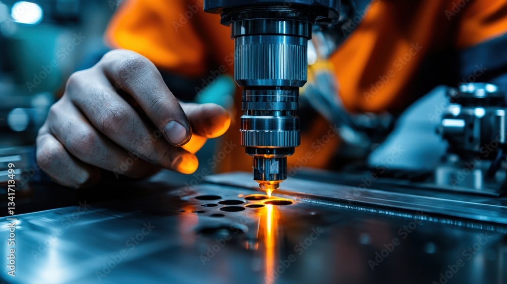 Close-up of a scientist using a spectrometer to determine the chemical composition of a metal alloy, cinematic lighting Close-up of a scientist using a spectrometer to determine the chemical composition of a metal alloy, cinematic lighting