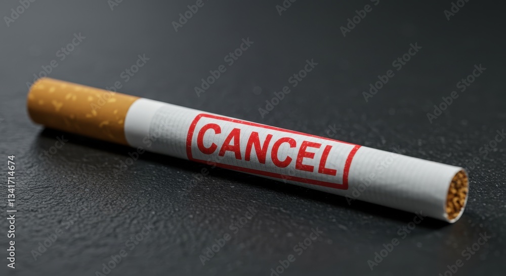 Close up of a cigarette with a red CANCEL stamp, symbolizing quitting smoking and breaking the addiction. Close up of a cigarette with a red CANCEL stamp, symbolizing quitting smoking and breaking the addiction.
