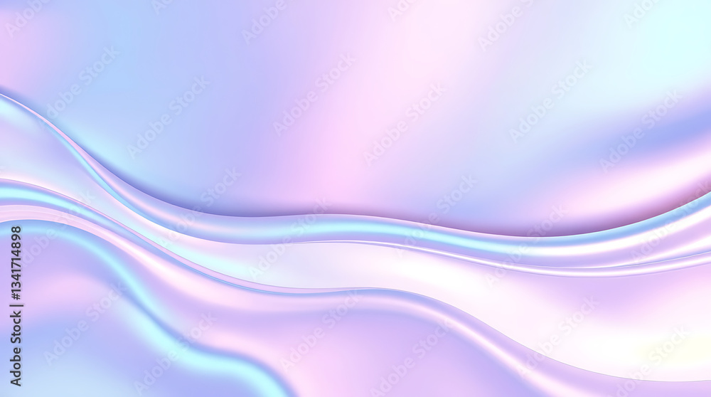 Fototapeta premium A vibrant holographic background with smooth gradient waves and an iridescent sheen. The reflective surface shifts between pastel blues, purples, and pinks, Created with generative AI