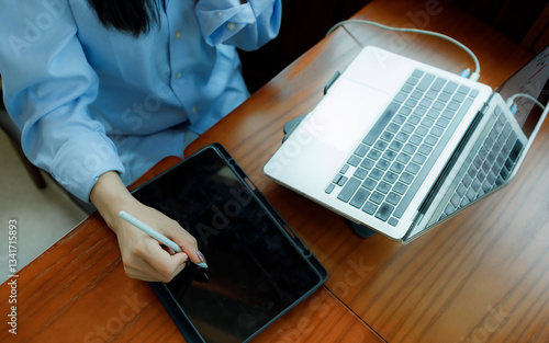 A female investor analyzes past trends, sets goals, diversifies assets, and manages risks to ensure long-term growth and stability.