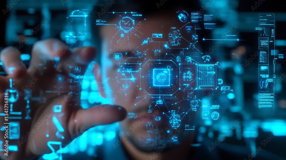 A businessman holding a glowing holographic network expansion plan, optimizing digital infrastructure for next-gen connectivity A businessman holding a glowing holographic network expansion plan, optimizing digital infrastructure for next-gen connectivity