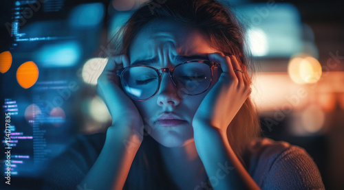 A person feels mentally fatigued by constant digital interruptions, illustrating burnout from tech overload