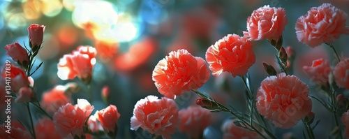 Vibrant Display of Red and Pink Carnations in Soft Focus Under Natural Light