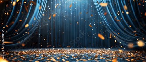 Golden Confetti Falls on Stage During Celebration in Festive Atmosphere at Ni...