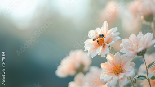 Bees Pollinating a Colorful Flower in Nature's Garden