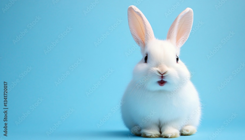 Obraz premium A charming white rabbit captured in soft lighting, perfect for Easter promotions, pet care ads, or spring-themed designs with a cheerful aesthetic.