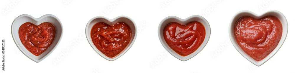 A white bowl in the shape of a heart, filled with red ketchup, is depicted in isolation on a transparent background, a creation of Generative Ai A white bowl in the shape of a heart, filled with red ketchup, is depicted in isolation on a transparent background, a creation of Generative Ai