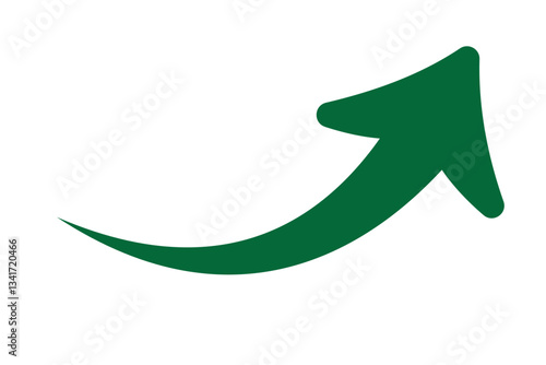 Green curved graph with arrow icon. Arrow illustration pointing up. Counterclockwise direction pointer. single arrow, sign left down isolated on white background. Vector illustration.