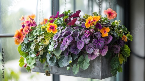 Wallpaper Mural Vibrant Hanging Planter with Colorful Flowers and Green Foliage Torontodigital.ca