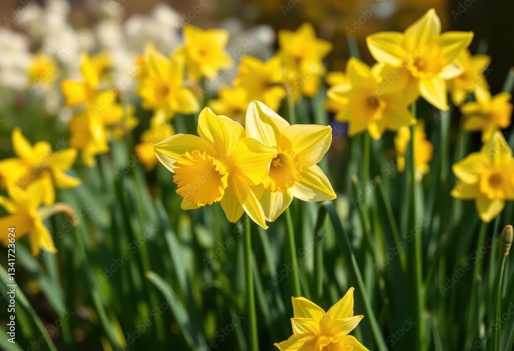 Golden daffodils blooming vibrantly in a spring garden, sun, bloom Golden daffodils blooming vibrantly in a spring garden, sun, bloom