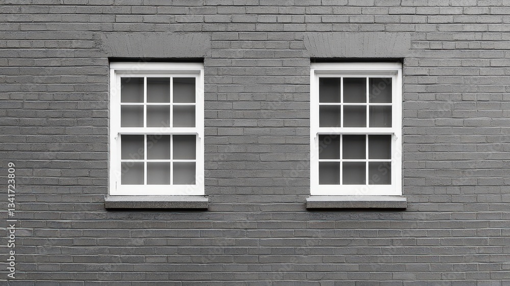 A minimalist black-and-white image of two identical windows on a gray brick wall, showcasing simple architectural lines and symmetry. A minimalist black-and-white image of two identical windows on a gray brick wall, showcasing simple architectural lines and symmetry.