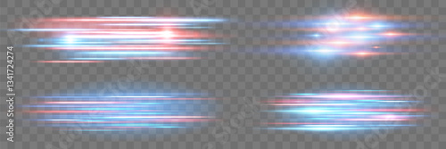 Light particle motion effect.Horizontal light lines.Glowing shining stripes on transparent background.Vector.EPS 10.