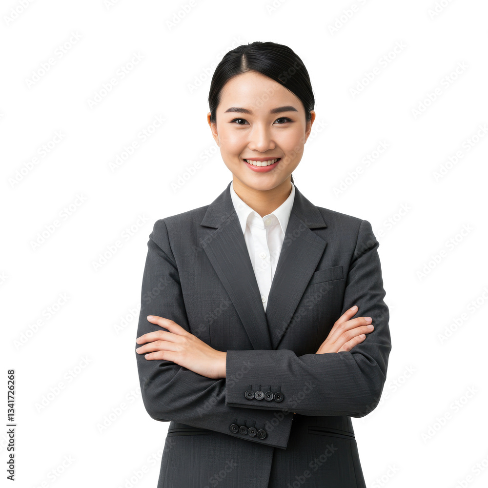 Successful young asian businesswoman in suit ready do business, cross arms confident and smiling. Female entrepreneur determined to win isolated on White background Successful young asian businesswoman in suit ready do business, cross arms confident and smiling. Female entrepreneur determined to win isolated on White background