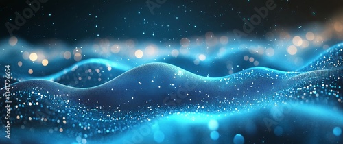 Waves of Blue Light Create a Shimmering Effect in an Abstract Digital Landscape