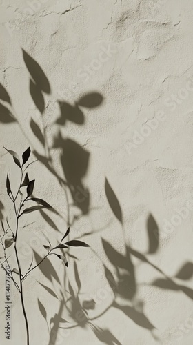 Beautiful Shadows of Leaves on a Textured Wall in Soft Natural Light