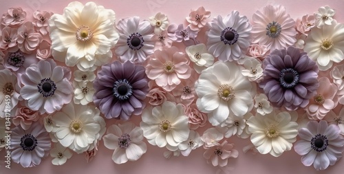 Floral Arrangement With Colorful Blossoms on a Soft Pink Background