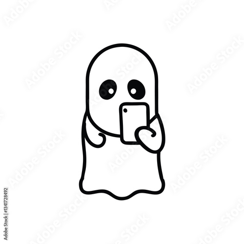 Ghost Using Smartphone – Haunted Tech, Glitching Pixels, Spectral Icon, Clipart