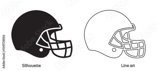 American Football Helmet Silhouette Vector, football helmet line art vector outline drawing