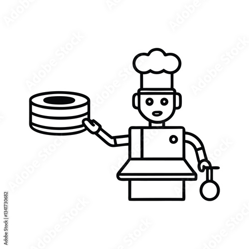 Robot Chef Flipping Pancakes – AI Culinary Icon, Mechanical Arms, Futuristic Digital Design