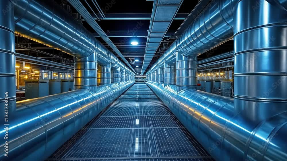 Industrial Pipes Corridor: A Symphony of Steel and Light Industrial Pipes Corridor: A Symphony of Steel and Light