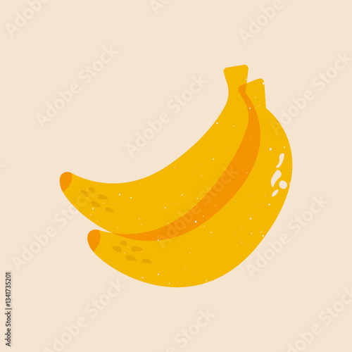 Banana icon. Cartoon ripe bananas linocut print effect, fresh yellow exotic fruit sweet natural ingredient, organic farming culinary risograph style. Vector isolated illustration