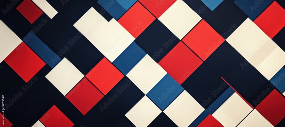 Fototapeta premium Red, white, and blue geometric pattern with a dark background Generative AI