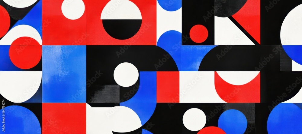 A red, white, and blue geometric pattern with black accents Generative AI A red, white, and blue geometric pattern with black accents Generative AI