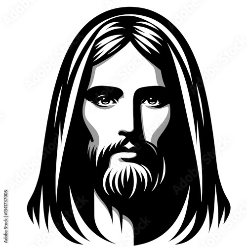 Black Vector Portrait of Jesus on Transparent Background