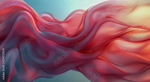 Flowing Fabric Draped Gracefully in Soft Waves, Showcasing a Blend of Warm Co...