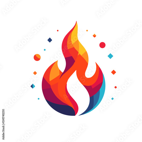 Stylized flame icon in vibrant colors, energetic mood, modern design, white background