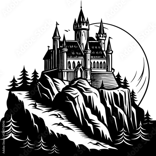 A medieval fantasy tower, an old castle illustration, a fairytale building sketch