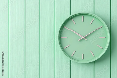 Wallpaper Mural A stylish mint green wall clock against a light wooden background. Torontodigital.ca