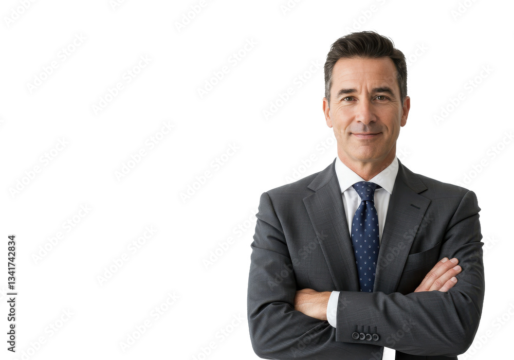 Confident handsome mature businessman standing with arms crossed isolated on White background Confident handsome mature businessman standing with arms crossed isolated on White background