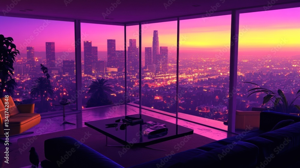 Fototapeta premium LA Rooftop Living Room at Sunset