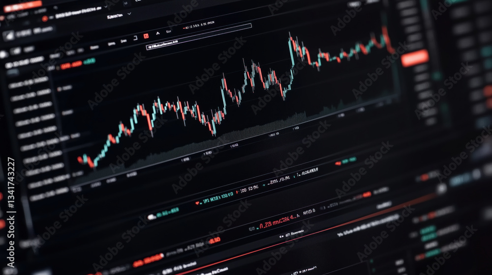 Professional Trading Platform Interface Displaying Candlestick Chart with Technical Analysis on Dark Background for Financial Market Analysis, Investment Strategy Development and Technical Trading