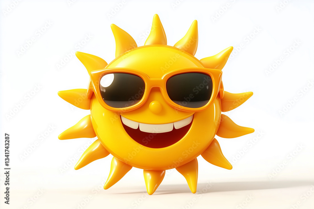 smiling sun in sunglasses, cheerful and radiant, on white background smiling sun in sunglasses, cheerful and radiant, on white background