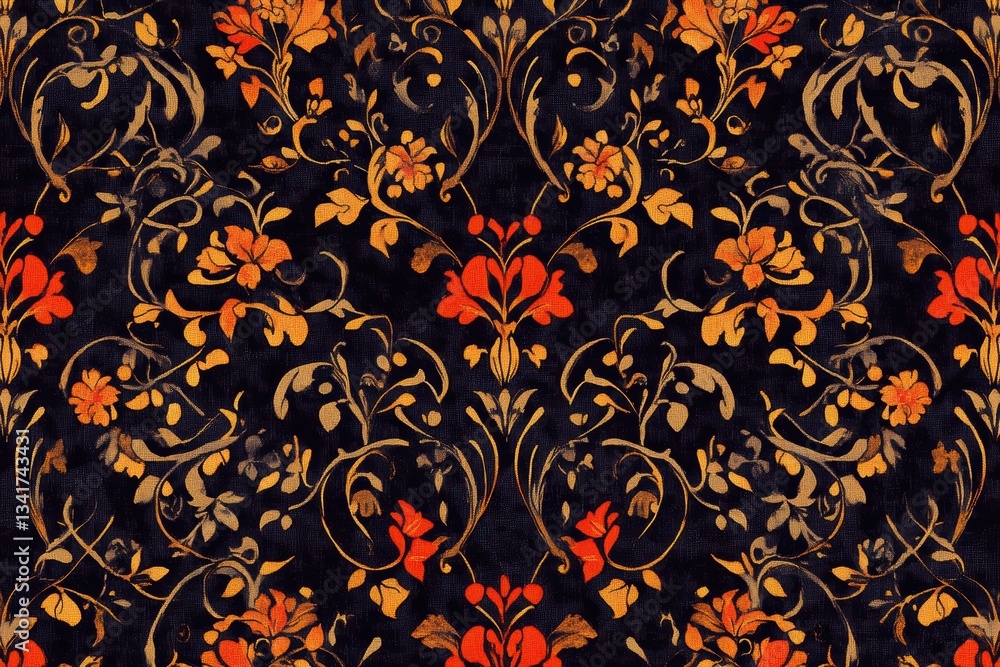 Dark floral damask pattern textile Dark floral damask pattern textile