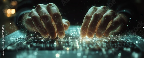Hands Interacting With a Digital Interface Displaying Futuristic City Elements