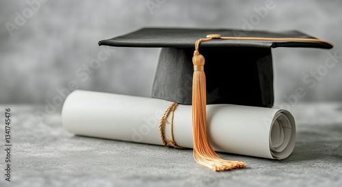Graduation Cap and Rolled Diploma Symbolizing Academic Achievement and Future...