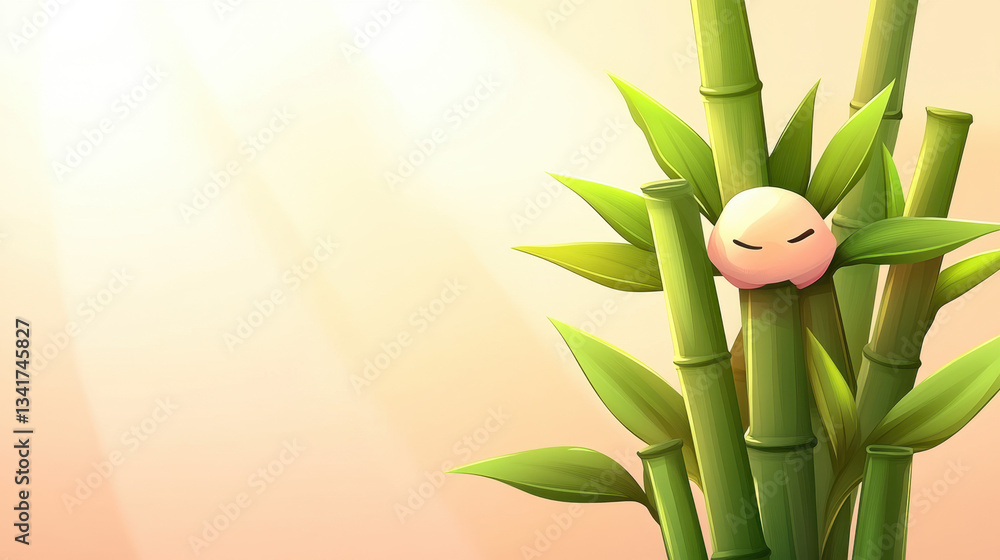 Obraz premium Cute Mochi Hiding in Bamboo Forest