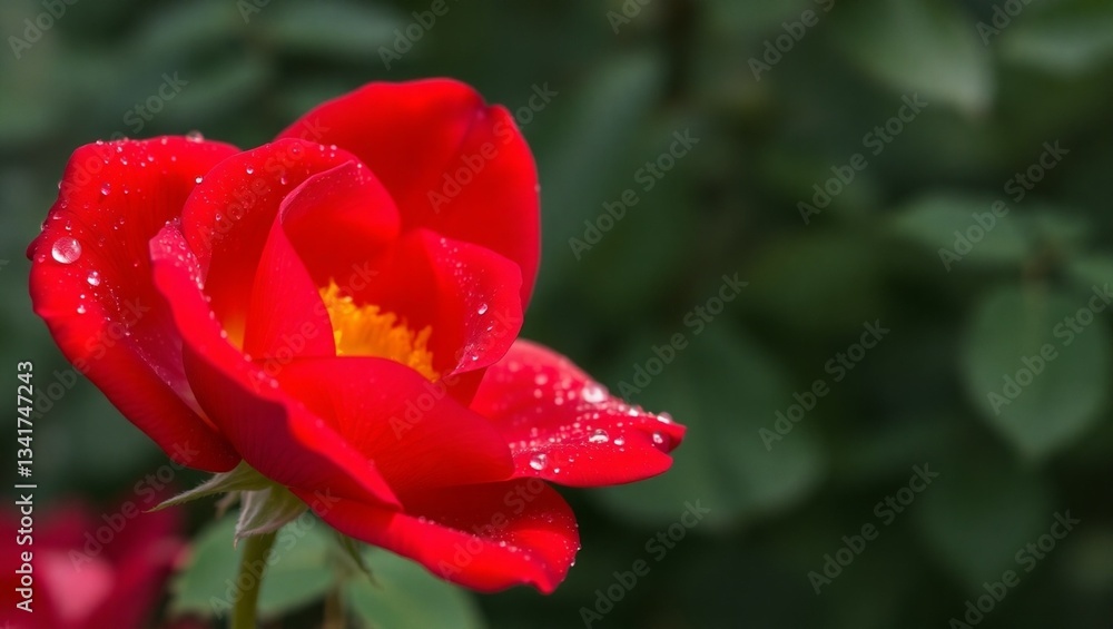 A red rose bloom with dew drops captures nature's floral beauty, ai generated A red rose bloom with dew drops captures nature's floral beauty, ai generated
