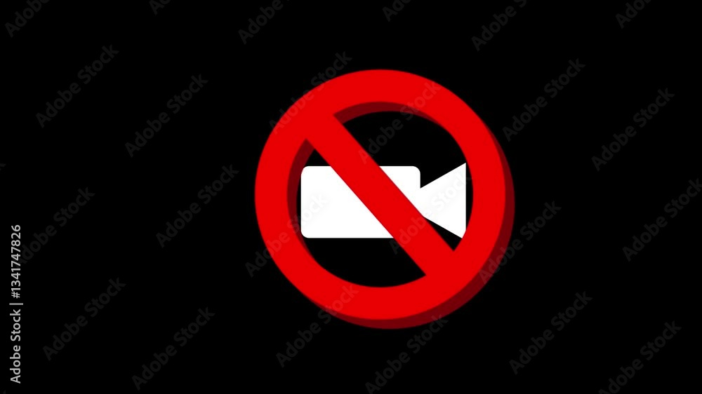 No photography allowed sign with a camera icon animation . No photography allowed sign with a camera icon animation .