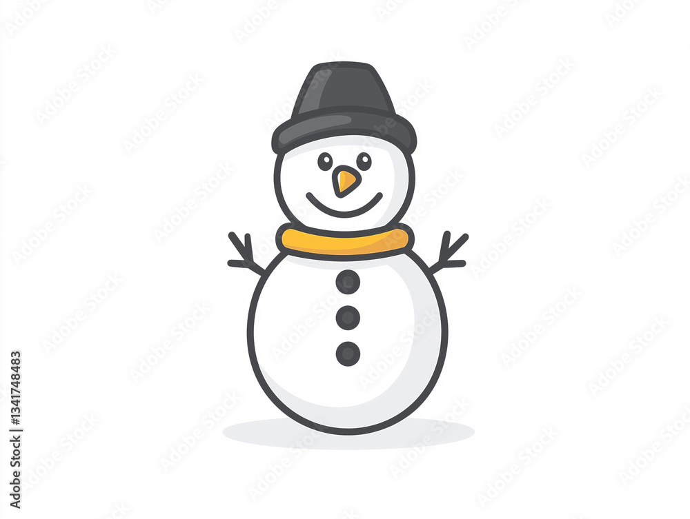 Snowman with twig arms on a clean white background, holiday artwork Snowman with twig arms on a clean white background, holiday artwork