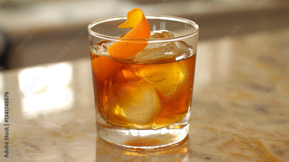 Whiskey with Orange Peel and Bitters in Glass Whiskey with Orange Peel and Bitters in Glass