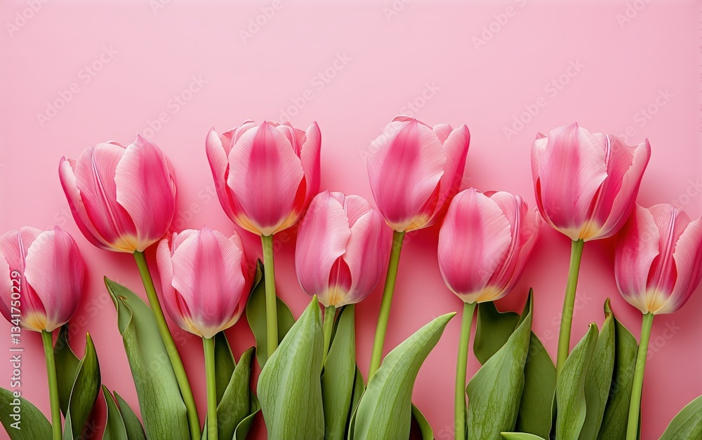 Beautiful Pink Tulips Arranged Against a Soft Pink Background for a Fresh Spring Look Beautiful Pink Tulips Arranged Against a Soft Pink Background for a Fresh Spring Look