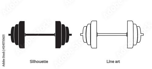 Dumbbell and barbell black silhouette, Dumbbell weight vector, Gym dumbbell icon collection Set